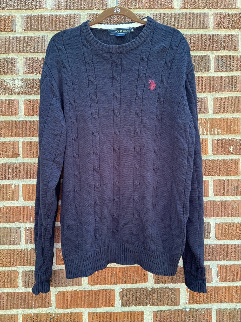 US Polo Assn Men’s Sz XL Cotton Cable Knit Dark Blue Academia Fisherman Sweater